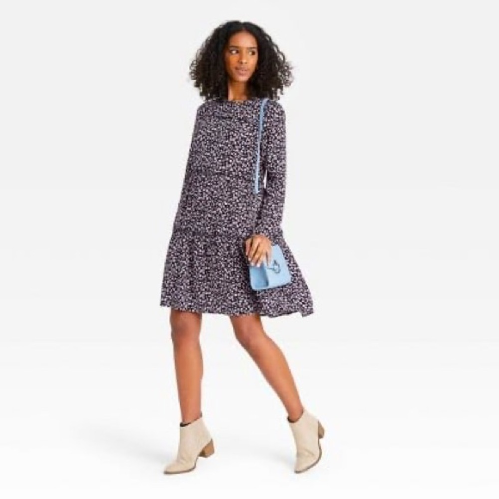 Long-sleeve floral babydoll dress, Knox Rose